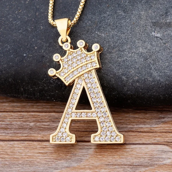 H888491bde17544ee9ece226b1ef0c6edR.webp Nidin New Luxury Copper Zircon A-Z Crown Alphabet Pendant Chain Necklace Hip-Hop Style Fashion Woman Man Initial Name Jewelry - Image 1