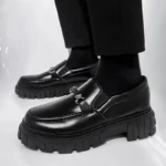 Man Casual Loafers Shoe Black Business Leather Shoes for Men Round Toe Height Increasing Platform Footwear Offer Shipping Free - Image 3