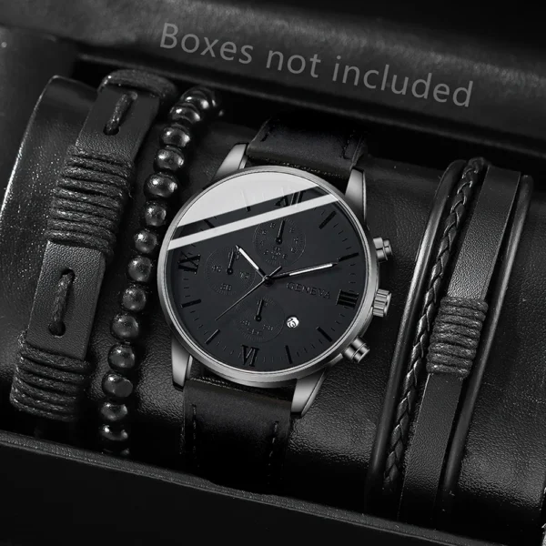 S0630cf7752314ff6b45c230157dfa3d3r.webp 4PCS/SET Watch Set Business Trend Fashion Classic Quartz Watch Bracelet Set Suitable for Daily Clothing Matching Perfect Gift - Image 1