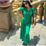 Elegant Knitted Dress Women Solid Single Breasted O Neck Short Sleeve High Waist Hip Package Dresses 2025 Autumn Chic Robes Lady - Image 7