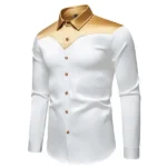 New Men's Satin Smooth Long Sleeve Shirts Fashion Luxury Color Blocked Tuxedo Shirt Wedding Party Prom Casual Shirt Business - Image 2