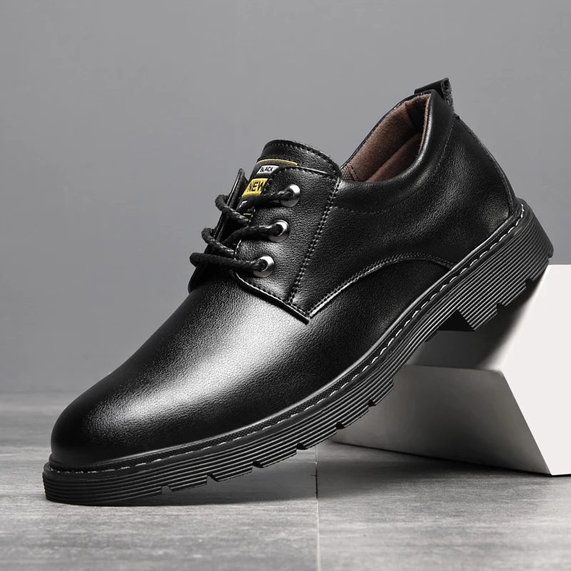 S14a06e986ca1485f88c4b7fa152104e3N.webp Men's Shoes 2022 Autumn Simple New Genuine Leather Men's Shoes Simple Low Help Work Dress Shoes Lace up Casual Men's Leather Sho - Image 1