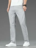 Spring Summer New Men's Casual Pants Thin Mulberry Silk Soft Business Casual Trousers Slim Straight Elastic Suit Pants Male - Image 8