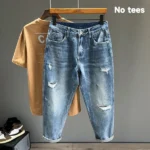 Ripped Jeans Men New Personality Fashion Vintage Blue Streetwear Baggy Denim Pants Casual Tapered Hole Frayed Trousers Male - Image 7