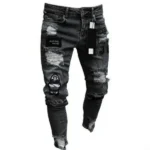 Mens Stretchy Ripped Skinny Embroidered Jeans Men's White Pants Destroyed Hole Slim Fit Denim High Quality Hip Hop Men trousers - Image 3