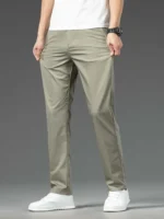 Spring Summer New Men's Casual Pants Thin Mulberry Silk Soft Business Casual Trousers Slim Straight Elastic Suit Pants Male - Image 2