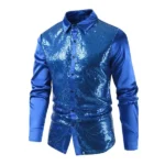 Lapel Men Shirt Men Long Sleeve Shirt Sequin Performance Shirt for Men with Turn-down Collar Long Sleeves Satin Club Party Stage - Image 3