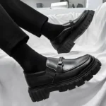 Man Casual Loafers Shoe Black Business Leather Shoes for Men Round Toe Height Increasing Platform Footwear Offer Shipping Free - Image 6