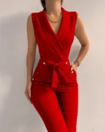 Women Casual V Neck Jumpsuits Button Lace Up Sleeveless Wide Leg Pants Streetwear Overalls Jumpsuit Women - Image 7