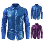 Lapel Men Shirt Men Long Sleeve Shirt Sequin Performance Shirt for Men with Turn-down Collar Long Sleeves Satin Club Party Stage - Image 6