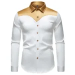 New Men's Satin Smooth Long Sleeve Shirts Fashion Luxury Color Blocked Tuxedo Shirt Wedding Party Prom Casual Shirt Business