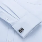 Men's French cufflink shirt loose version light blue white business formal men's shirt with pocket - Image 5