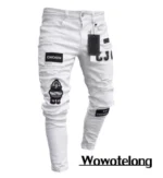 Mens Stretchy Ripped Skinny Embroidered Jeans Men's White Pants Destroyed Hole Slim Fit Denim High Quality Hip Hop Men trousers - Image 6