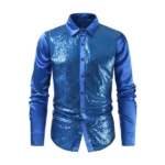 Lapel Men Shirt Men Long Sleeve Shirt Sequin Performance Shirt for Men with Turn-down Collar Long Sleeves Satin Club Party Stage - Image 2