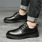 Men's Shoes 2022 Autumn Simple New Genuine Leather Men's Shoes Simple Low Help Work Dress Shoes Lace up Casual Men's Leather Sho - Image 2