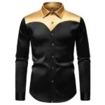 New Men's Satin Smooth Long Sleeve Shirts Fashion Luxury Color Blocked Tuxedo Shirt Wedding Party Prom Casual Shirt Business - Image 5