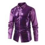 Lapel Men Shirt Men Long Sleeve Shirt Sequin Performance Shirt for Men with Turn-down Collar Long Sleeves Satin Club Party Stage - Image 4