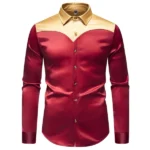New Men's Satin Smooth Long Sleeve Shirts Fashion Luxury Color Blocked Tuxedo Shirt Wedding Party Prom Casual Shirt Business - Image 6