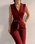 Women Casual V Neck Jumpsuits Button Lace Up Sleeveless Wide Leg Pants Streetwear Overalls Jumpsuit Women - Image 11