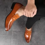 Men's Shoes Loafers Dress Man British Casual Single Leather Small Square Toe Mens Genuine Shoe Formal Black Elegant Good Quality - Image 4