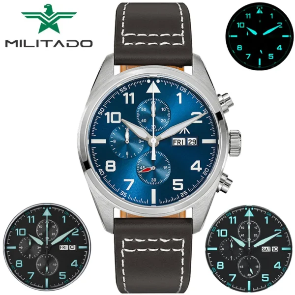 S8a0e7bf283844aedb35e95c696cf32ddG.webp Militado ML04 Quartz Watch OS00 Movement Super BGW9 Luminous 100m Waterproof Wristwatch Domed Sapphire Crystal 39mm Wristwatch - Image 1