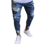 Mens Stretchy Ripped Skinny Embroidered Jeans Men's White Pants Destroyed Hole Slim Fit Denim High Quality Hip Hop Men trousers - Image 7