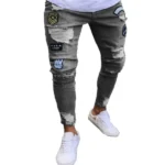 Mens Stretchy Ripped Skinny Embroidered Jeans Men's White Pants Destroyed Hole Slim Fit Denim High Quality Hip Hop Men trousers - Image 9