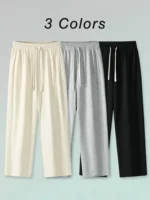 Men's Summer Sport Pants Lightweight Cotton Straight Leg Sweatpants Men/Women Unisex Couples Loose Fit Gym Trousers - Image 2