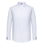 Men's French cufflink shirt loose version light blue white business formal men's shirt with pocket - Image 6