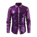 Lapel Men Shirt Men Long Sleeve Shirt Sequin Performance Shirt for Men with Turn-down Collar Long Sleeves Satin Club Party Stage - Image 7