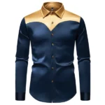 New Men's Satin Smooth Long Sleeve Shirts Fashion Luxury Color Blocked Tuxedo Shirt Wedding Party Prom Casual Shirt Business - Image 4