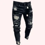 Mens Stretchy Ripped Skinny Embroidered Jeans Men's White Pants Destroyed Hole Slim Fit Denim High Quality Hip Hop Men trousers - Image 4