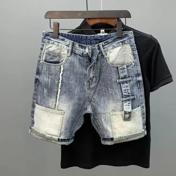 Sd2b7c9f7dee0478486b60f7581650b9fS.webp New Summer Luxury Men's Clothing Cargo Washed Kpop Y2K Designer Streetwear Solid Boyfriend Vintage Ripped Jeans Denim Shorts - Image 1