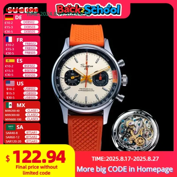 Sd3c4fa94d6cc4c7298a3bb6fcb17c5aek.webp Sugess Pilot Watch ST19 Origin Movement Swanneck Wristwatch Mechanical Chronograph Sappire Crystal Military Limited Racing 1963 - Image 1