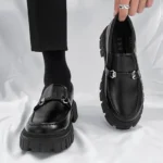 Man Casual Loafers Shoe Black Business Leather Shoes for Men Round Toe Height Increasing Platform Footwear Offer Shipping Free