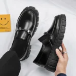 Man Casual Loafers Shoe Black Business Leather Shoes for Men Round Toe Height Increasing Platform Footwear Offer Shipping Free - Image 2