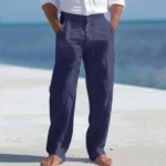 Men's Autumn Spring Cotton Pants Casual Breathable Cozy Trousers Button Drawstring Design Beach Style Vacation Long Pants - Image 5