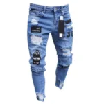 Mens Stretchy Ripped Skinny Embroidered Jeans Men's White Pants Destroyed Hole Slim Fit Denim High Quality Hip Hop Men trousers - Image 2