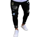 Mens Stretchy Ripped Skinny Embroidered Jeans Men's White Pants Destroyed Hole Slim Fit Denim High Quality Hip Hop Men trousers - Image 8