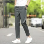 2025 New Summer Ankle-Length Pants Men Straight Fit Fashion Thin Brand Clothing Solid Color Casual Trousers Male 28-38 - Image 4