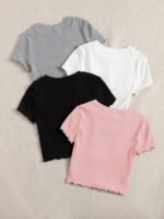EZwear 4pcs Lettuce Trim Rib Knit Tee Multicolor - Image 2