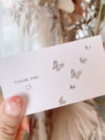 3 Pairs Silver Metal Rhinestone Butterfly Stud Earrings Set, Luxurious Cute Elegant Jewelry For Women, No Paper Card Included - Image 2