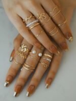 20pcs/Set Fashion Zinc Alloy Leaf Flower Faux Pearl Decor Ring For Women For Decoration Gift Valentines,Mom,Mother,Mother's Day,Gift - Image 2