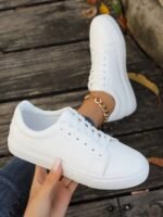 New Plus Size White Flat Sneaker, Versatile Student Sports Shoes, Fashion School Lace-Up Casual Sneakers - Image 2