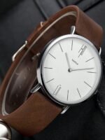 1pc Men's Outdoor Leather Military Sport Analog Quartz Wrist Watch, Decorative Business Watch - Image 2