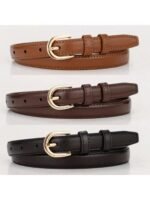 1pc/3pcs Solid Color Casual PU Leather Waist Belt, Slim Design, Suitable For Women All Seasons Summer, School Fall, Autumn, Halloween - Image 2