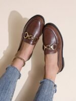 Women's Brown Platform Ankle Boots With Metal Chains, Suitable For Spring And Autumn, Valentine's Day - Image 2