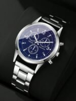 1pc Men's Fashion Business 3-Eye Numeric Scale Dial Classic Quartz Wrist Watch, Not Including Watch Box - Image 2