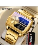 SANDA. SANDA 6163 Fashion Versatile Men's Quartz Watch, Stylish Square Large Dial Chronograph Shock Resistant Waterproof Multi-Function Digital Display Men's Watch - Image 2