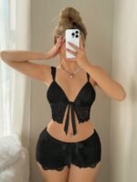 Sweetina Fitted Lace Sheer Tie-Front Camisole For Women,Summer Top - Image 2